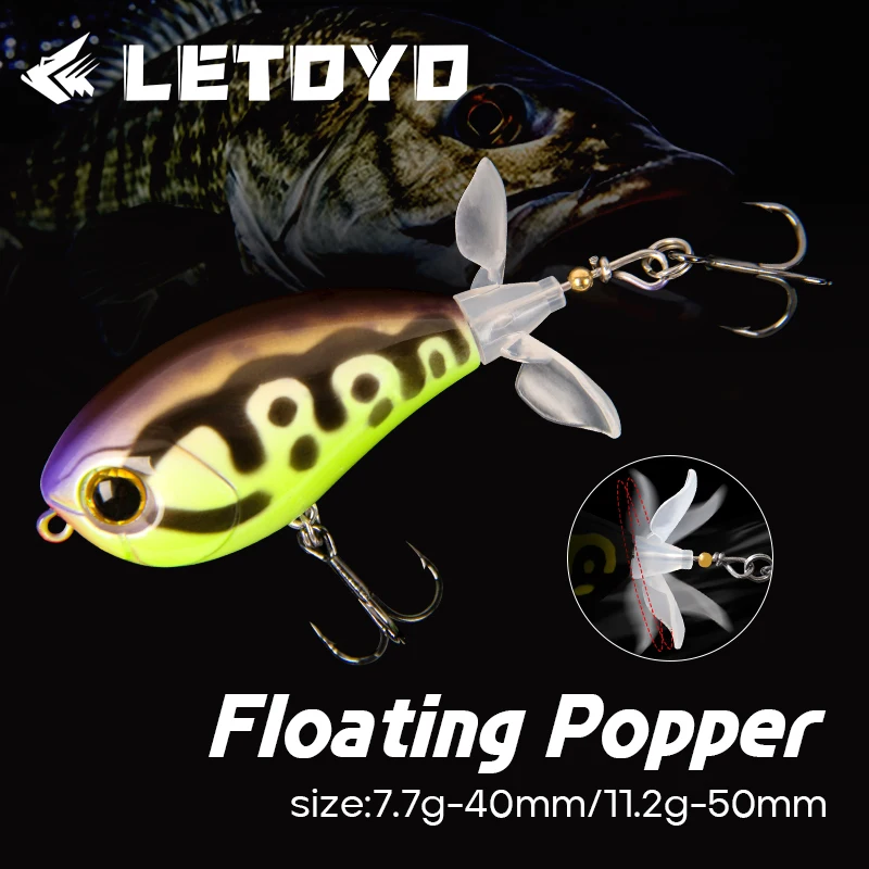 LETOYO 40mm 50mm Topwater Whopper Popper rotatif Double queue d'hélice appât artificiel pour bar brochet leurres de pêche