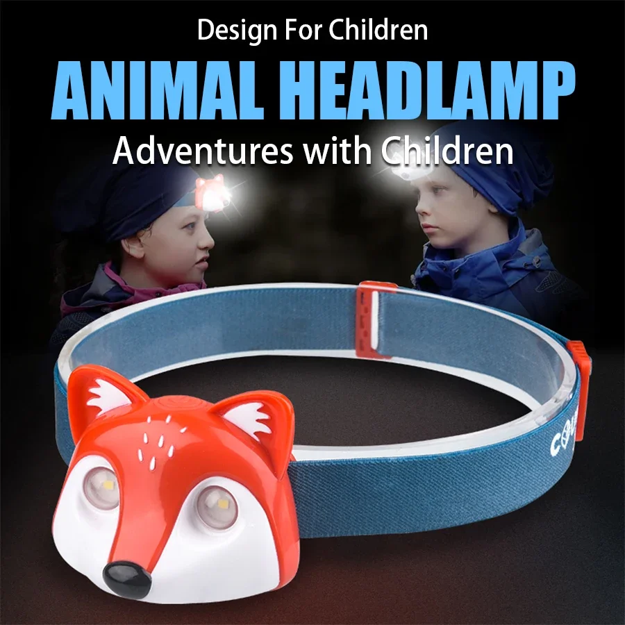 Portable LED Cartoon Kids Headlamp USB Rechargeable Animal Head Lamp Camping Essentials Childrens Christmas Gift for Girls Boys