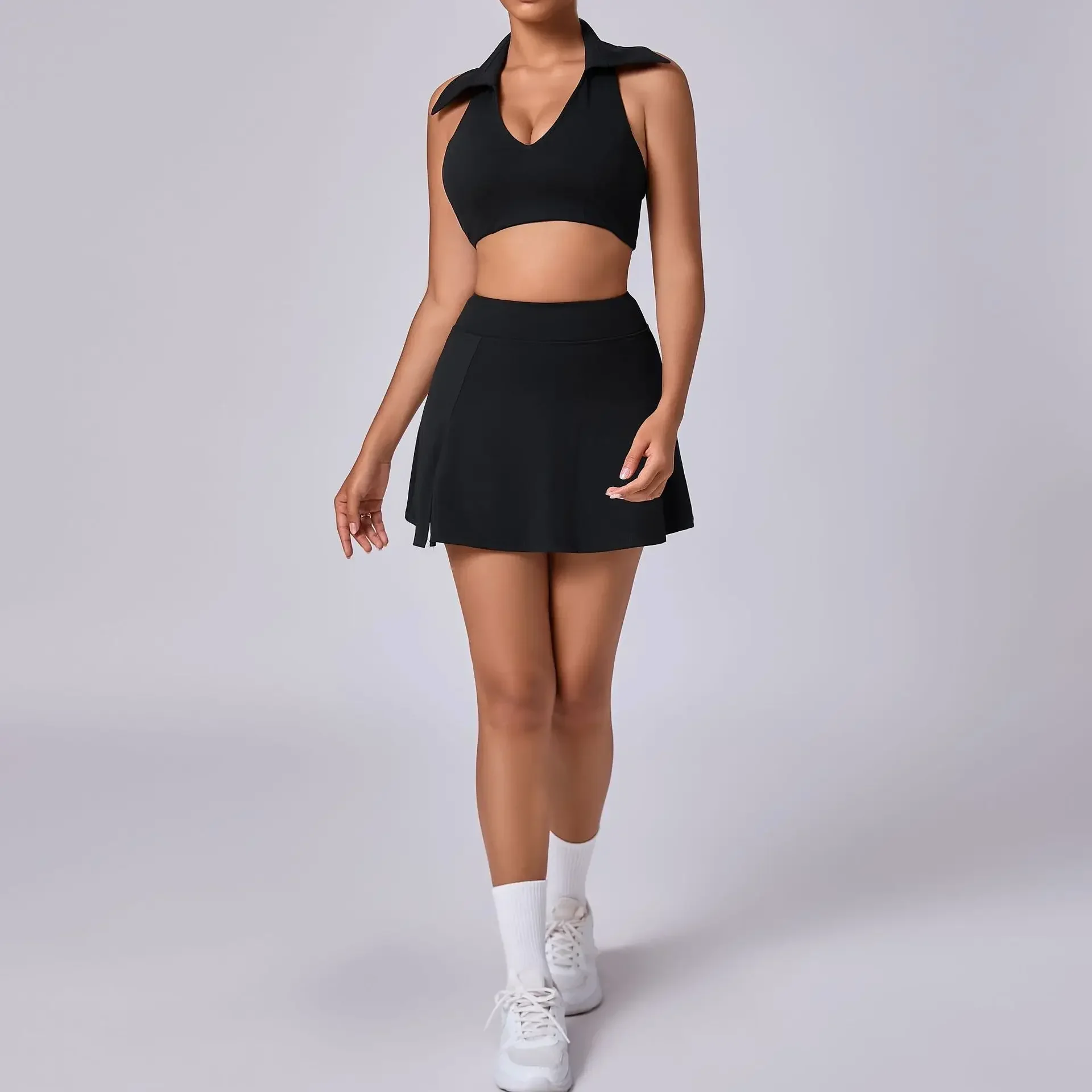 

Seamless Yoga Sets Sports Fitness Tennis Outdoor Beauty Back Lapel Vest Running Skirt Suits Workout Gym Nude Golf Sets for Women