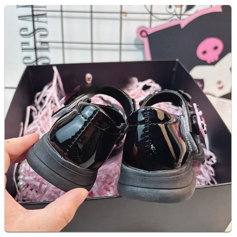 2024 novo sanrio kuromi preto lolita princesa sapatos de couro meninas moda sola macia kawaii dos desenhos animados anime personagem acessórios