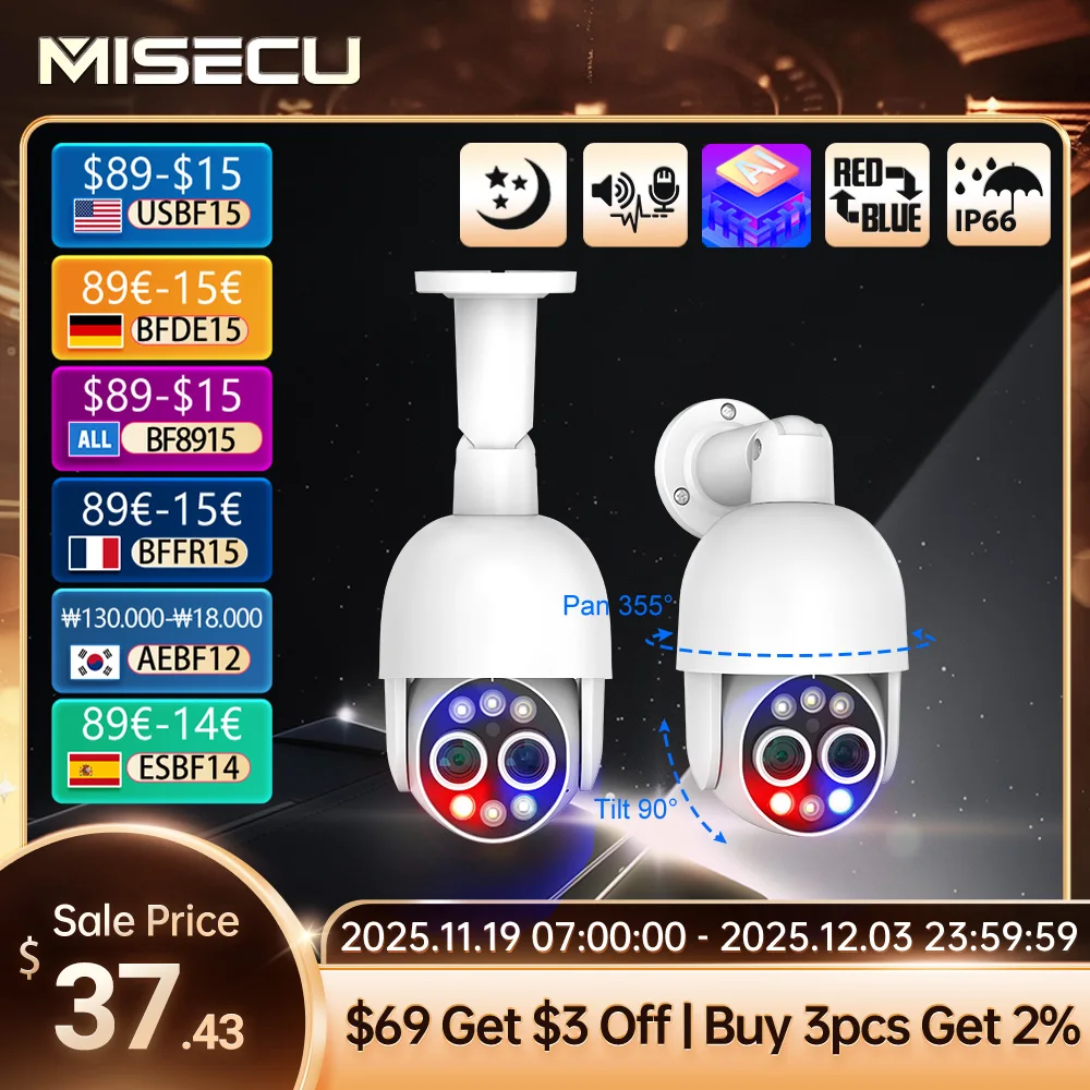 

MISECU 8MP 4K Cloud 8X Смешанный зум 2.8 / 12 мм Двуобъективная веб - камера POE автоматически отслеживает цветной ночной пейзаж