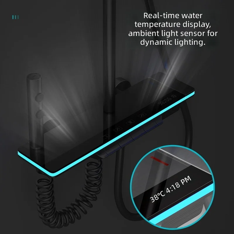 Smart Digital Shower Set, Thickened Gray All Copper Bathroom Shower System, Temperature Display, Home Use