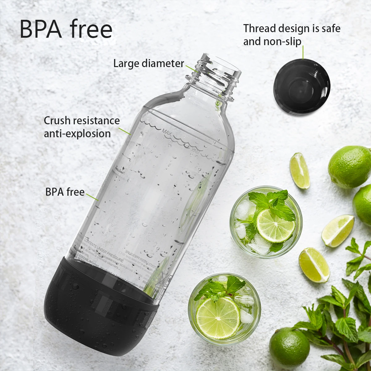 3 pcs of 1L Soda Water, Sparkling Water Bottle Pressure-Resistant Apply for Soda Water Machine, Best Choice for Drinks