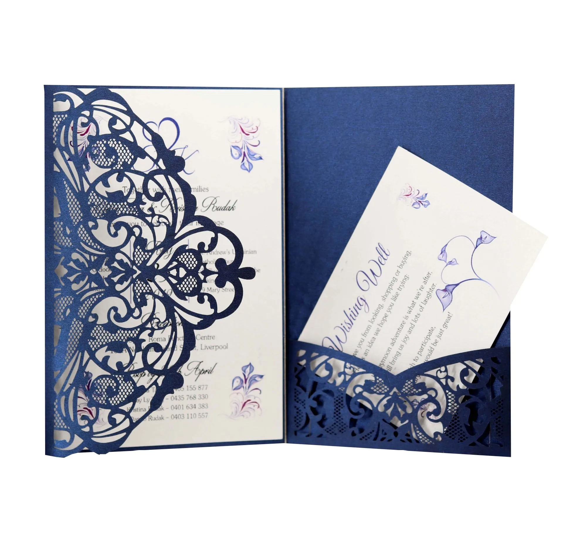 بطاقة دعوة ورقية لؤلؤية ثلاثية الطي لحفلات الزفاف والخطوبة، 12.5 × 18 سم، 50 قطعة