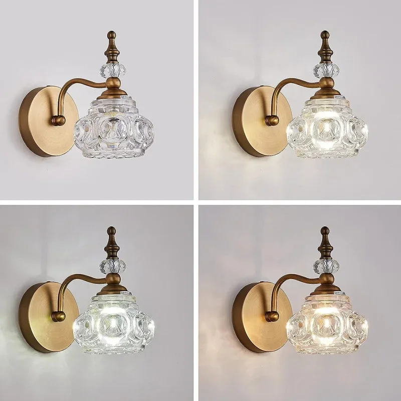 

American Retro Crystal Glass Corridor Wall Lamps Popular Bathroom Bedroom Bedside Lights Cover Wall Lamp