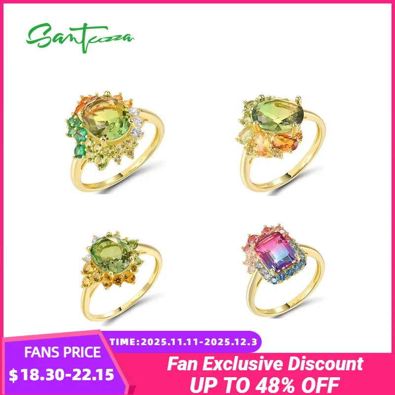 SANTUZZA Real 925 Sterling Silver Ring For Women Sparkling Synthetic Green Spinel Gorgeous Wedding Party Gifts Fine Jewelry