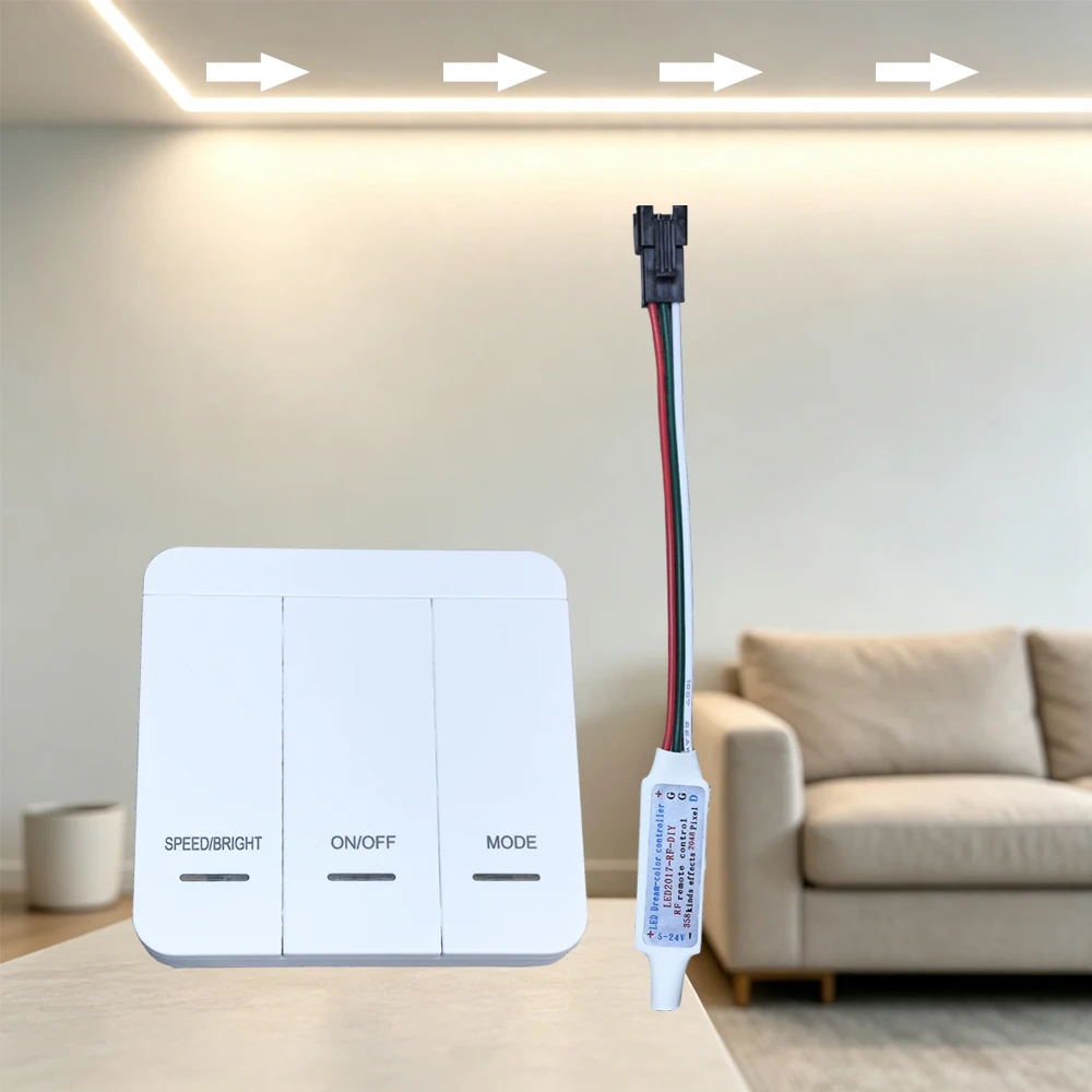 DC12V-24V Running Water LED Controller with 3 Key RF Remote for WS2811 Single Color Flowing Horse Race Pixel LED Strip Light