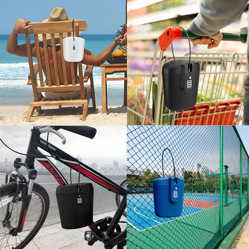 Outdoor Portable Safe Box Beach Bucket with Steel Wire Hidden Safes 3-Digit Password Lock Storage Box for Riding Sports Swimming
