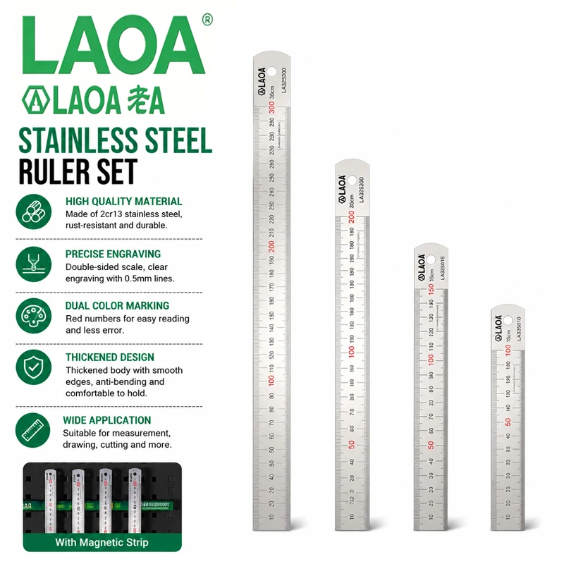 LAOA 150/200/300/500mm Precision Straight Ruler, Metric Measuring Rule for Engineering Drawing Woodworking Hand Measuring Tool