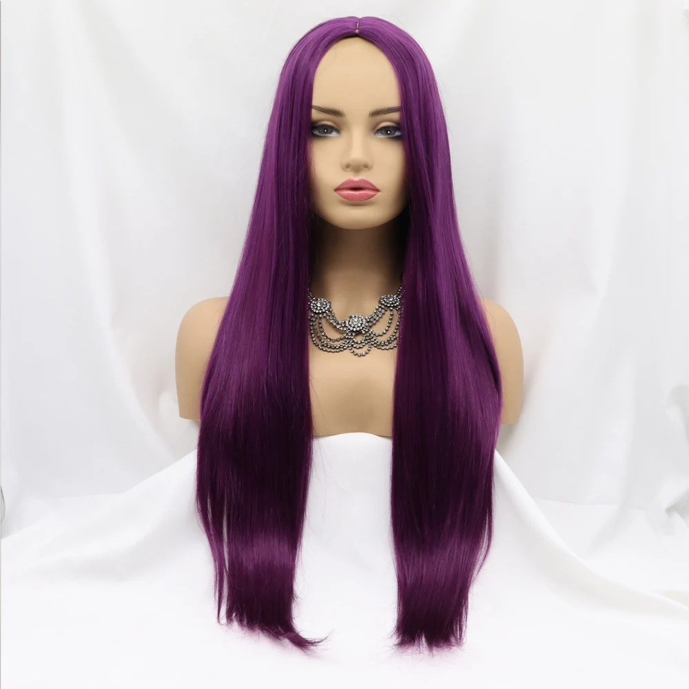 Dark Purple Wigs Long Natural Straight Hair Colorful Synthetic Wig for Women Mermaid Cosplay Makeup Party