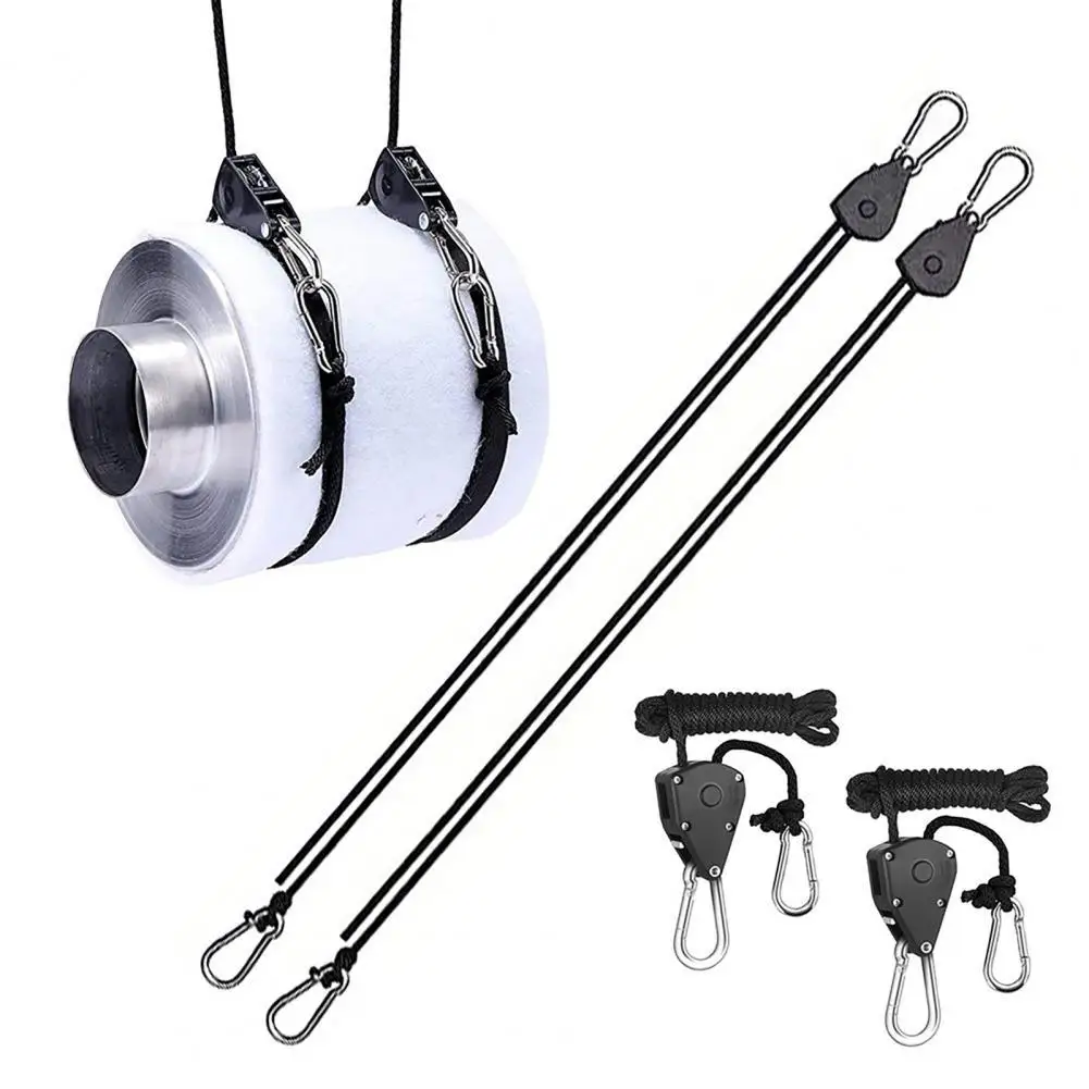 2Pcs Reinforced Metal Internal Gear Pulley Rope-Ratchet with Carabiners Locking Hanger Lifting Lanyard Camping Tent Lifting Rope