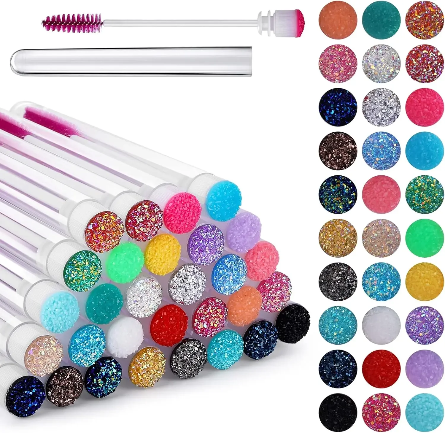 Baguettes de Mascara à cils réutilisables, 50 ensembles, avec Tube, brosse à bobine, dans un conteneur, étui applicateur de sourcils jetable, vente en gros