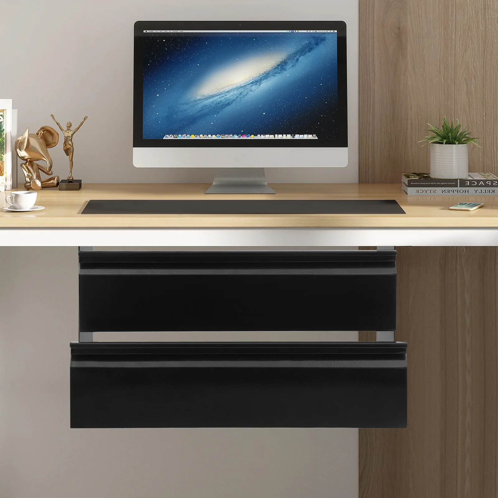 

Under Desk Storage Drawer Organizer, 2 Tier Slide Out Drawer, Black Steel Cabinet Pull Out Tray, Mountable Office Desk Organizer