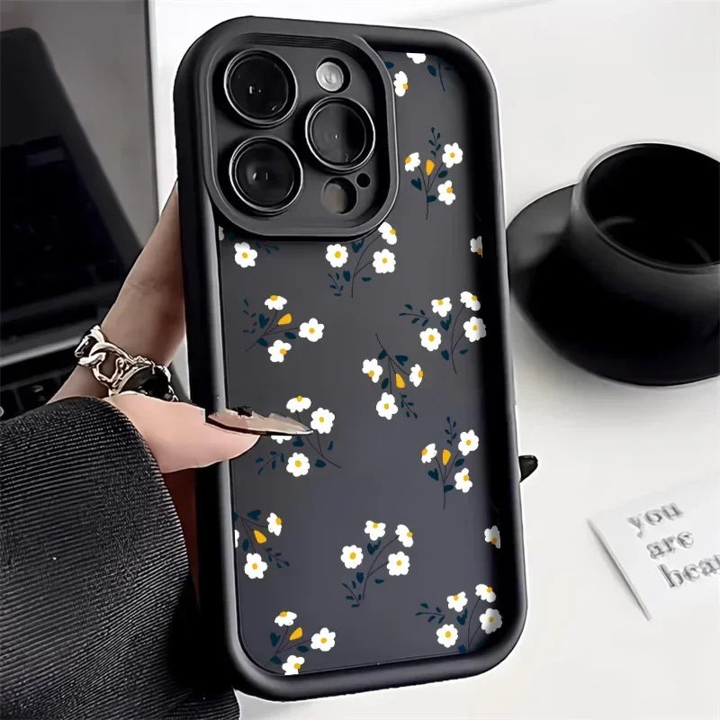 Small Floral Liquid Silicone Case For iPhone 11 Case iPhone 16 13 14 15 Pro Max XS X XR 7 8 Plus SE 2020 2022 Shockproof Cover