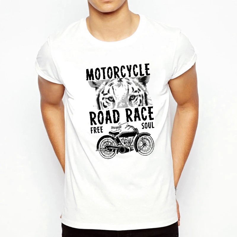 Men's T-shirt motorcycle Print Summer Fashion Hipster TShirt White Casual T Shirts Male Streetwear Harajuku Tops Tee Clothing