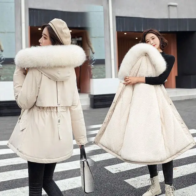 2024 New Winter Jacket Thicken Cotton Warm Puffer Coat Women Casual Parkas Clothes With Lining Fur Collar Hooded Loose Outwear