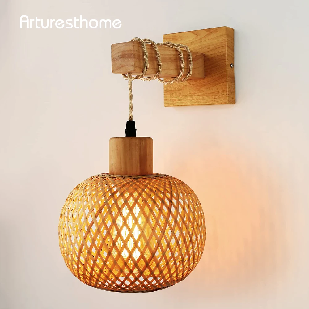 

ARTURESTHOME Rattan Wall Sconce Lighting Wall Mount Light Fixture Indoor Farmhouse Rustic Wall Sconces Vintage Sconces Lamps