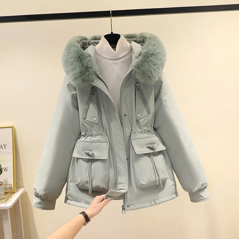 Women's Autumn Winter Top Coat Cotton Coat Fur Collar Thickened Fleece Lining Comfortable Casual Design Niche Versatile Skinny