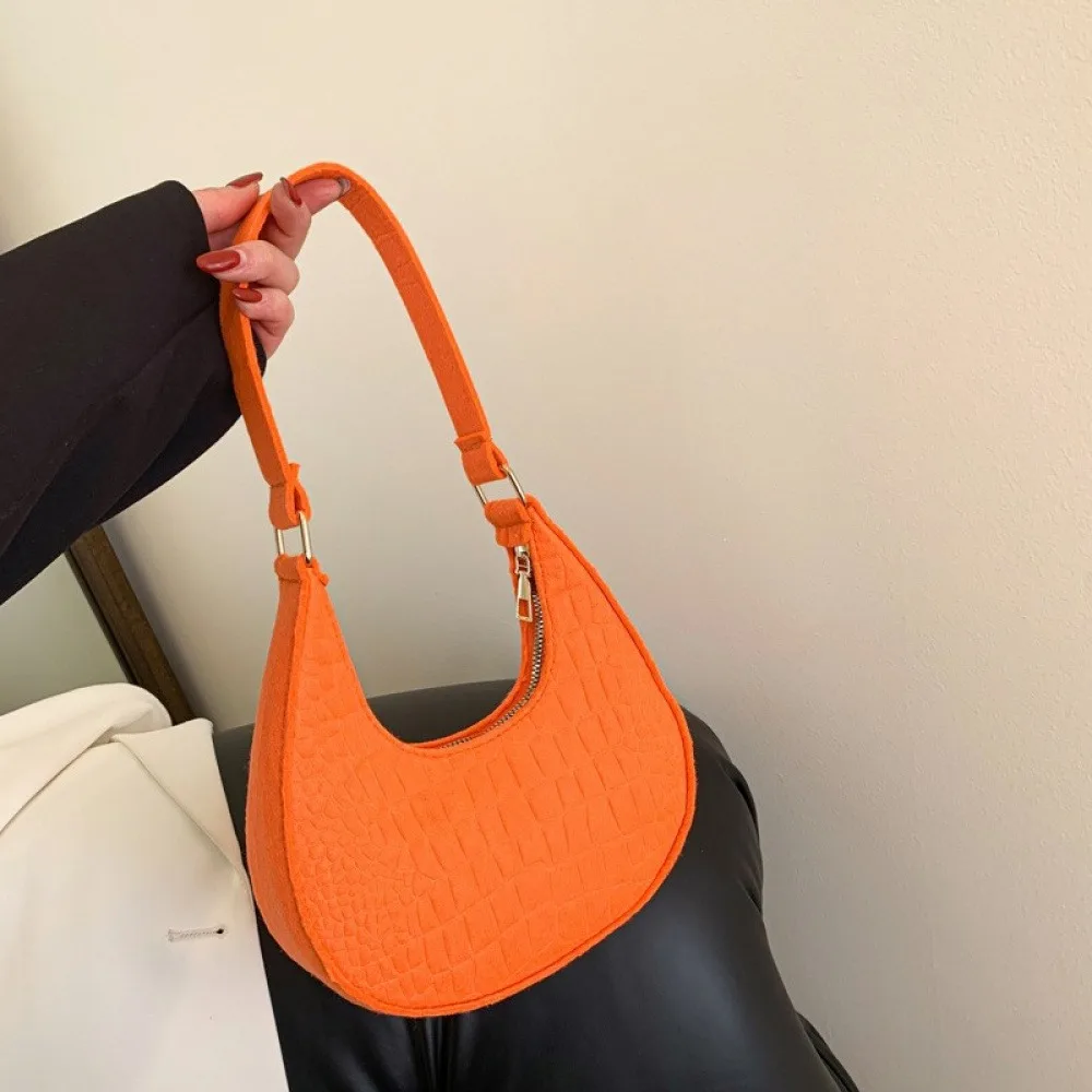 Bright Orange Croc Texture Underarm Bag, Retro Crescent Hobo Shoulder Handbag, Trendy Summer Purse for Women
