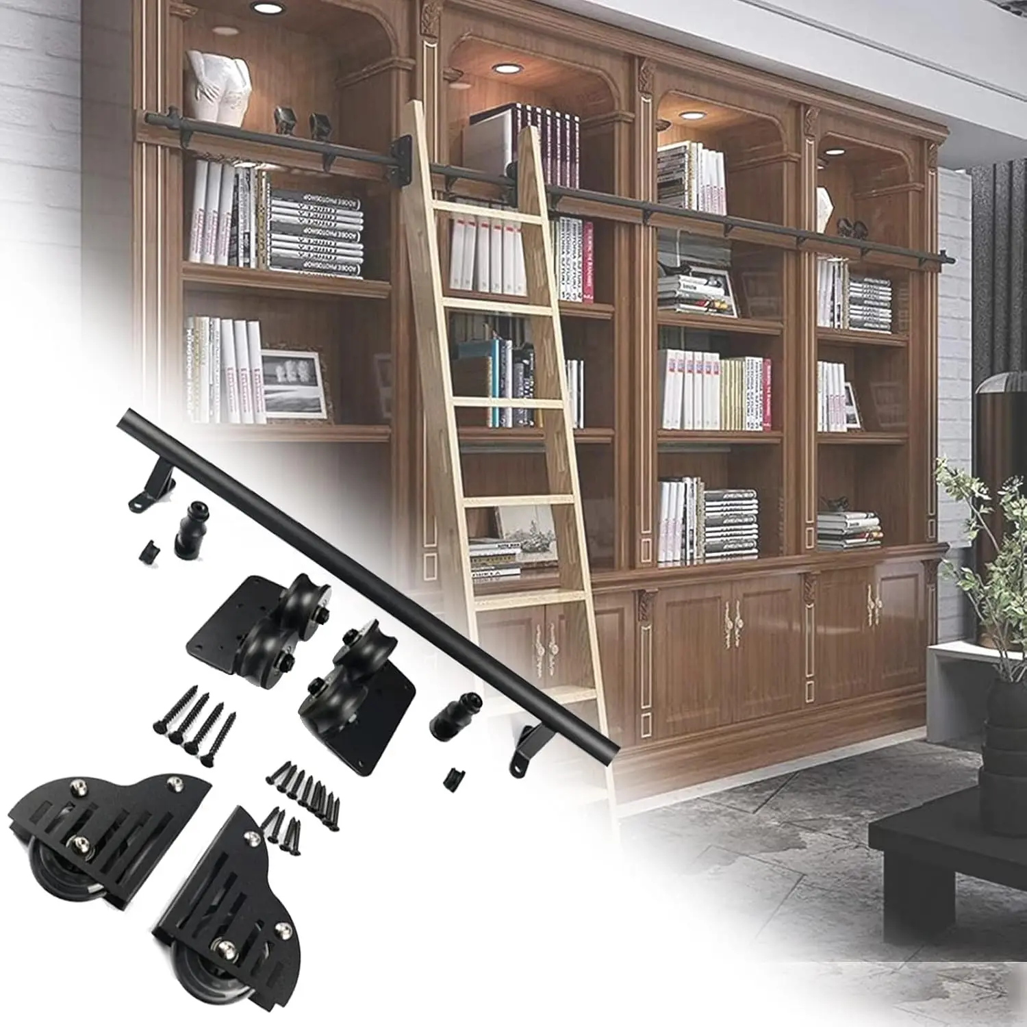 Sliding Barn Door Hardware Kit (No Ladder) Mobile Ladder Track For Home Office, Sliding Ladder Library Full Set Hardware