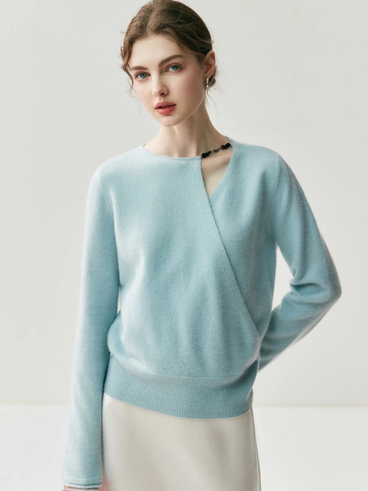 

Women's Asymmetric Crossover Collar Warm 100% Cashmere Sweater Light Soft Solid Autumn Winter Elegant Temperament Clothing Tops