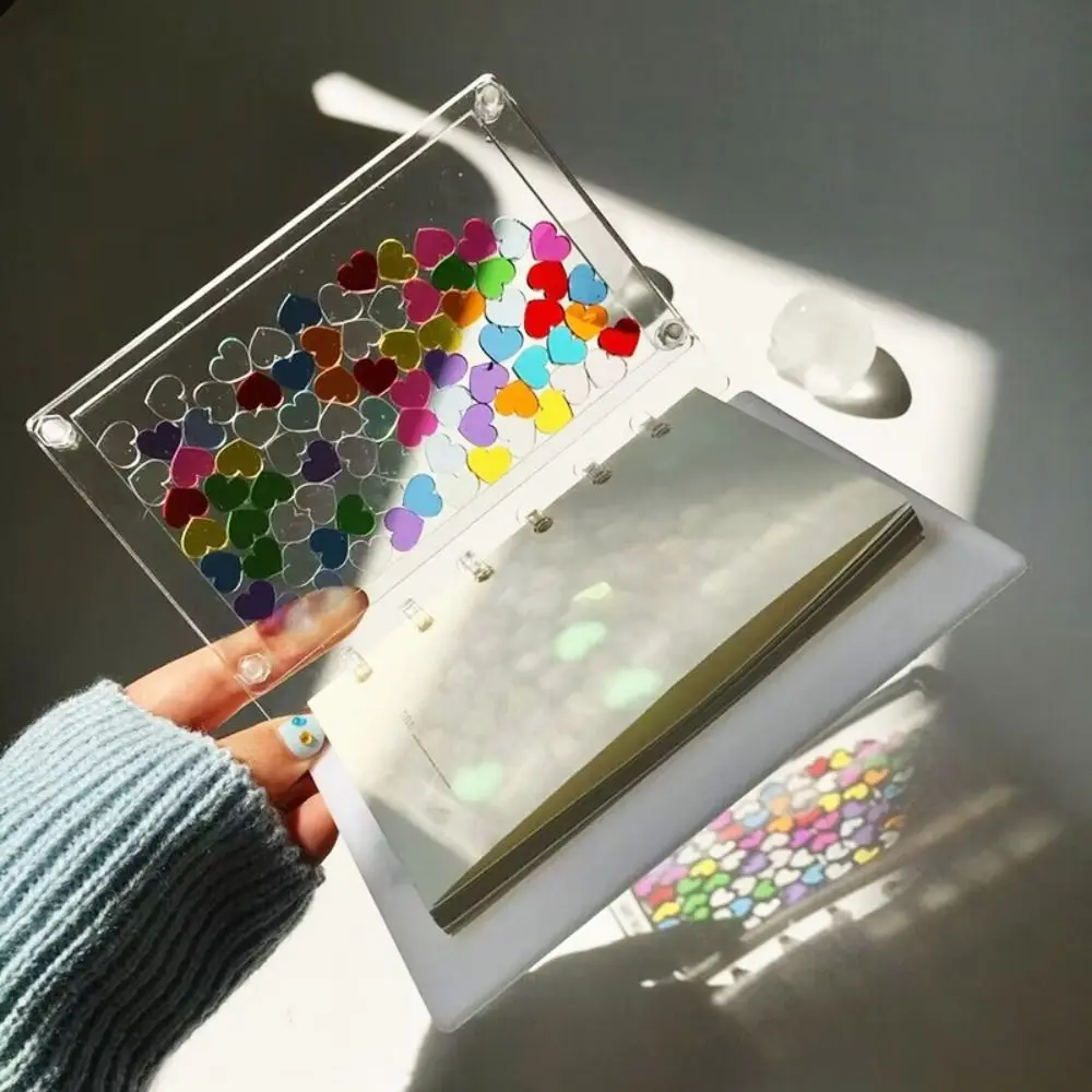 Fashion Flowing Flower/Heart Binder Notebook Color Transparent Cover DIY Loose Leaf Book A5/A7 Acrylic Memo Note School Office