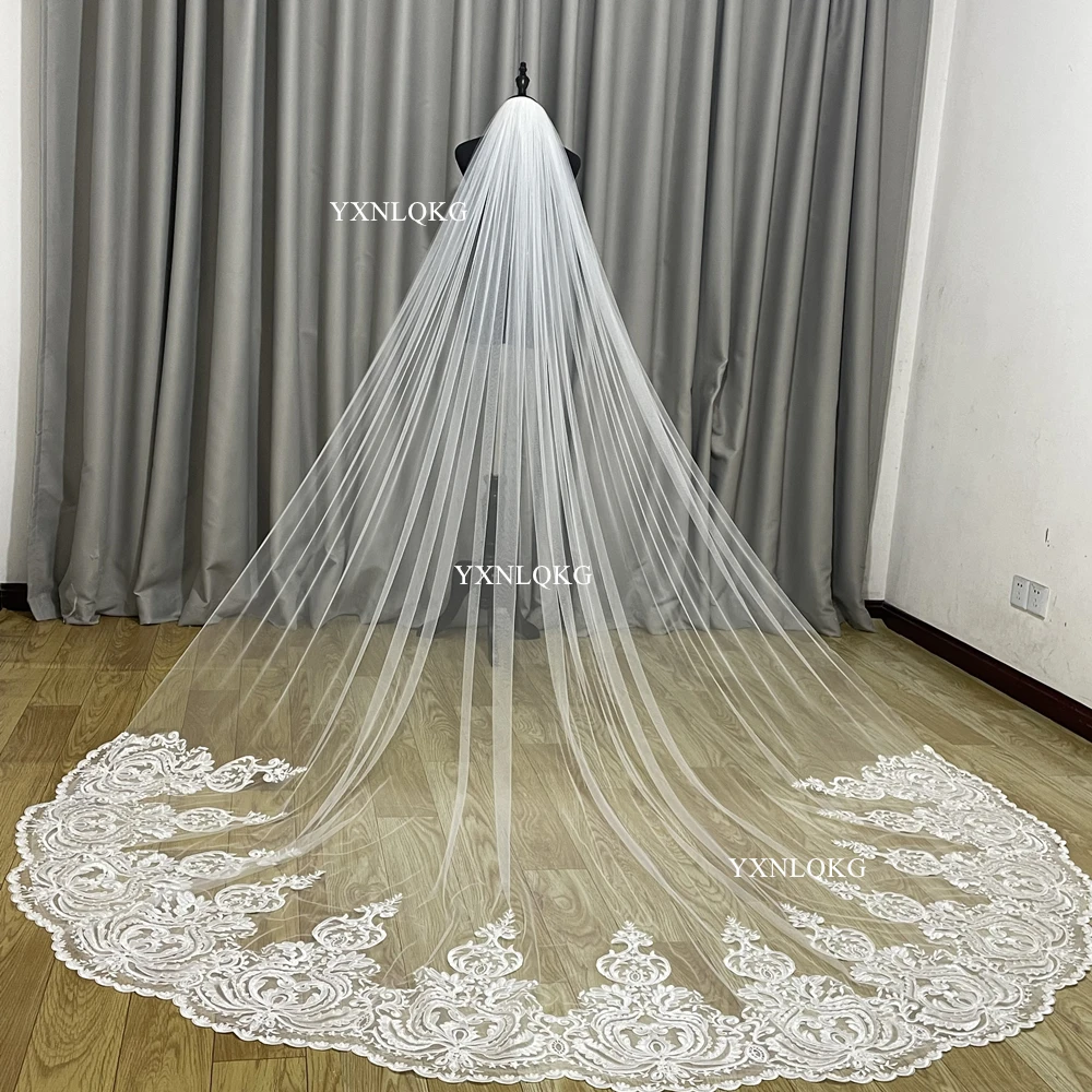 4m Luxury One Layer wedding Veil Cathedral Veil Tulle Bridal Veil With Comb Ivory White Veil Wedding Accessories Veu Velo Noiva