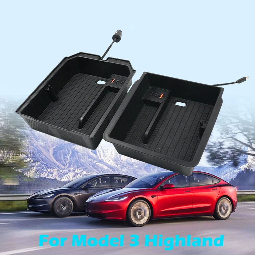 

Storage Box Expansion Dock for Tesla Model 3 Highland Center Console Armrest Box USB Charging Hub with Glasses Holder 2024