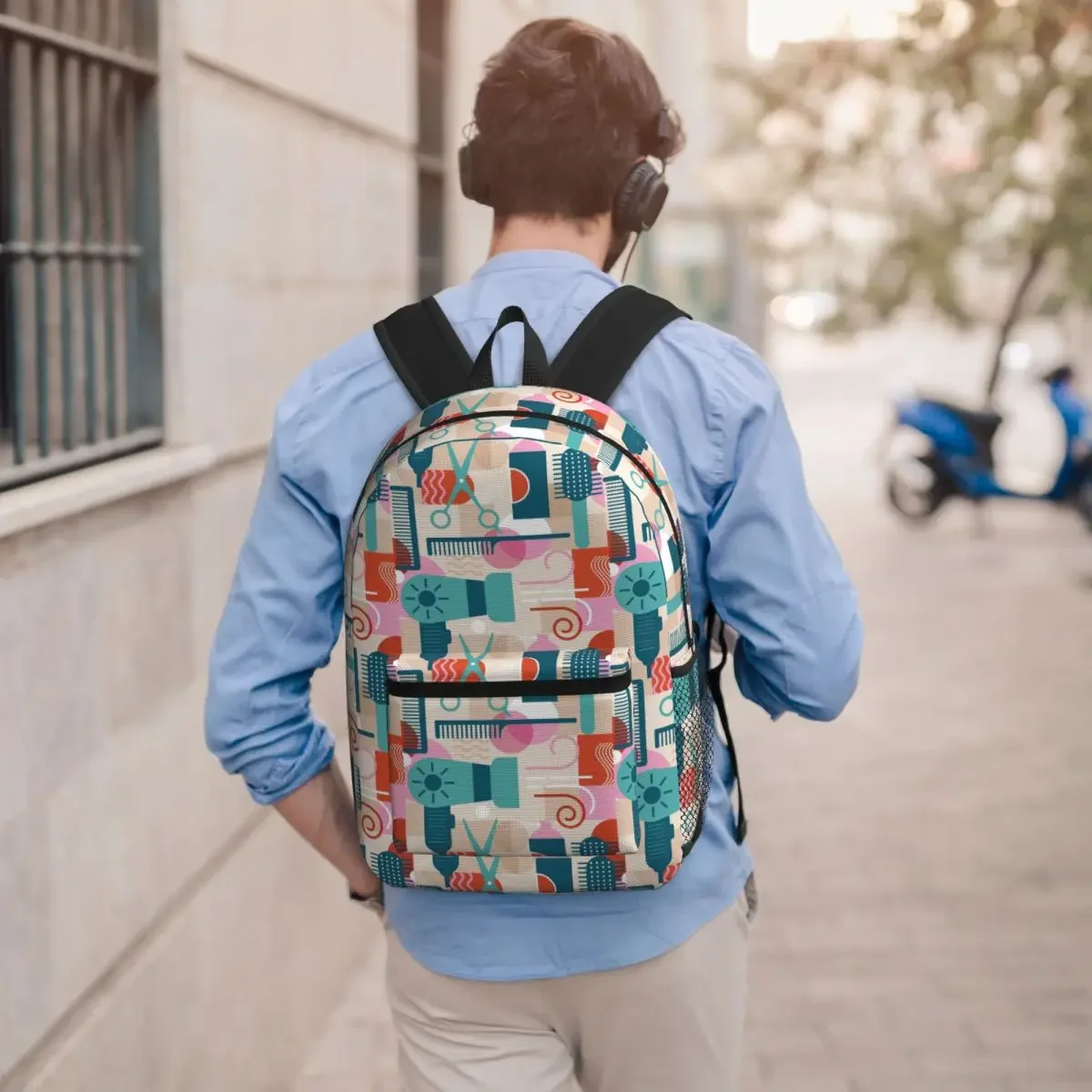 Barber Shop Equipment Element Pattern Student Backpack School Bag Hiking Travel Daypack for Boys Girls Bookbag Shoulder Bags