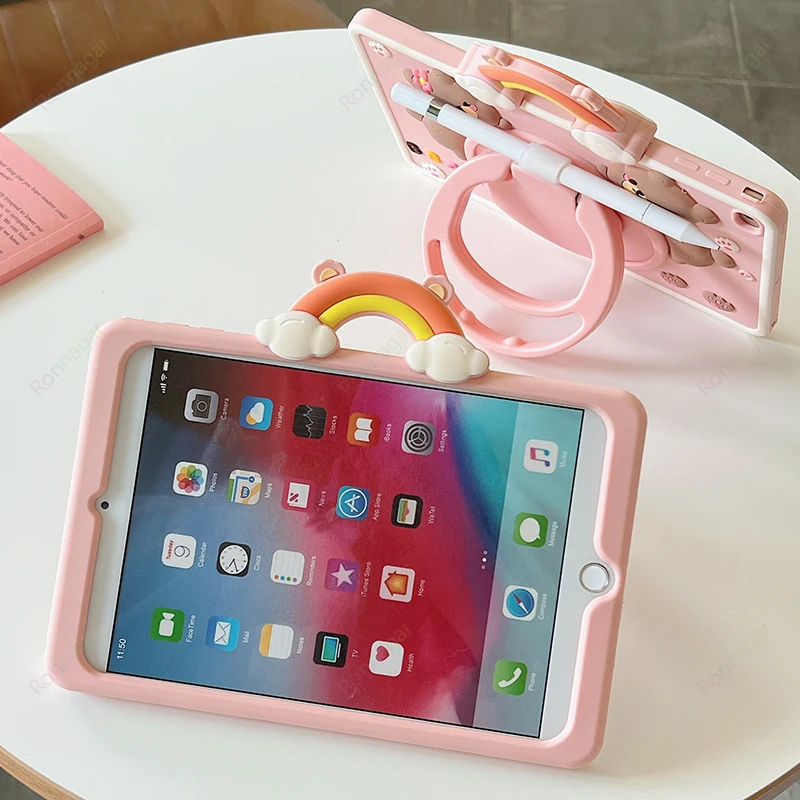 เคส3D หมีสายรุ้งน่ารักสำหรับ iPad Air 11นิ้ว M2 2024 Air 6th/10.9 4th 5th อากาศรุ่น10th 10.2 ''iPad 5/6/7/8/9th MINI