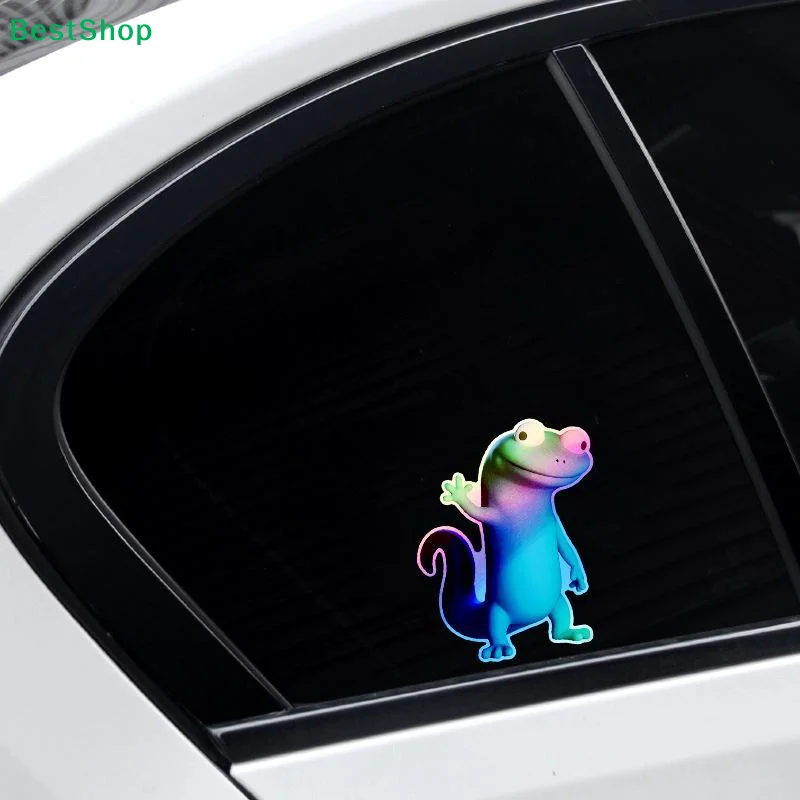 1Pcs Holographic Wave Lizard Vinyl Decal, Rainbow Waterproof For Rear Window, Helmet & Laptop Decor