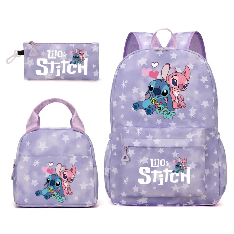 Disney Stitch Girl School Bag Set of 3pcs Lunch Box Pencil Case Primary Middle High Student Shoulder Travel Backpack Mochilas