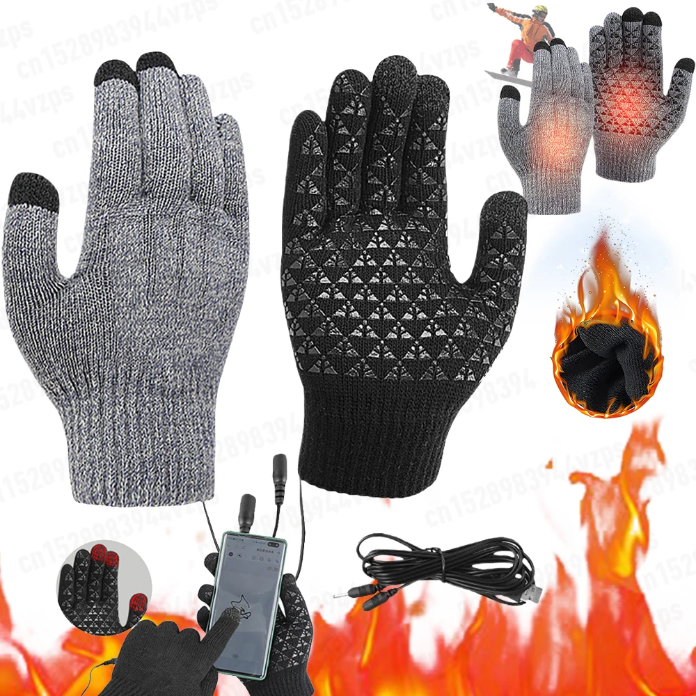 USB Heated Gloves for Winter Fshing Rechargeable Heated Mittens Winter heated Electric Heated Hand Warmer Fingertip Touchscreens