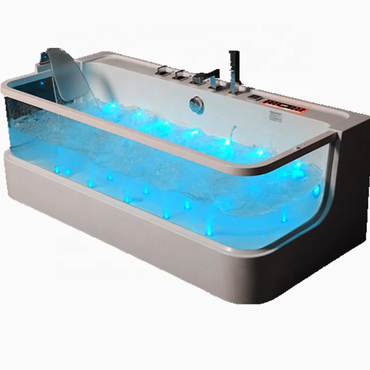 

Luxury 2 Person White Acrylic Spa Hot Tub Freestanding Transparent Glass Whirlpool Massage Soft Bathtubs