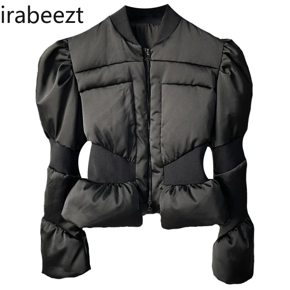 Black Short Cotton Coat Winter 2024 New Women's High Waist Thickened Down  Abrigos Para Mujer Mainland China Puffer Jacket