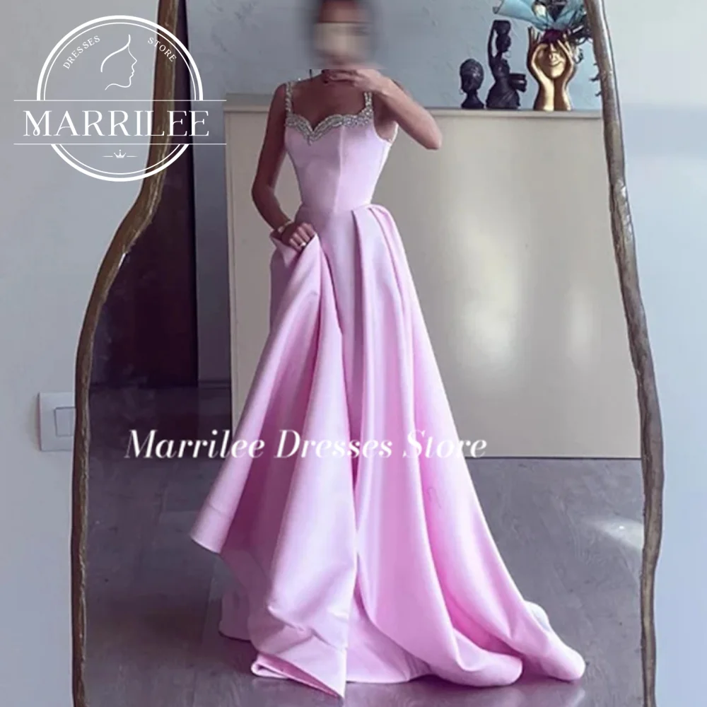 Marrilee personalizado princesa rosa listones tirantes espagueti mancha vestidos de noche cariño A-Line sin mangas vestido de fiesta de graduación