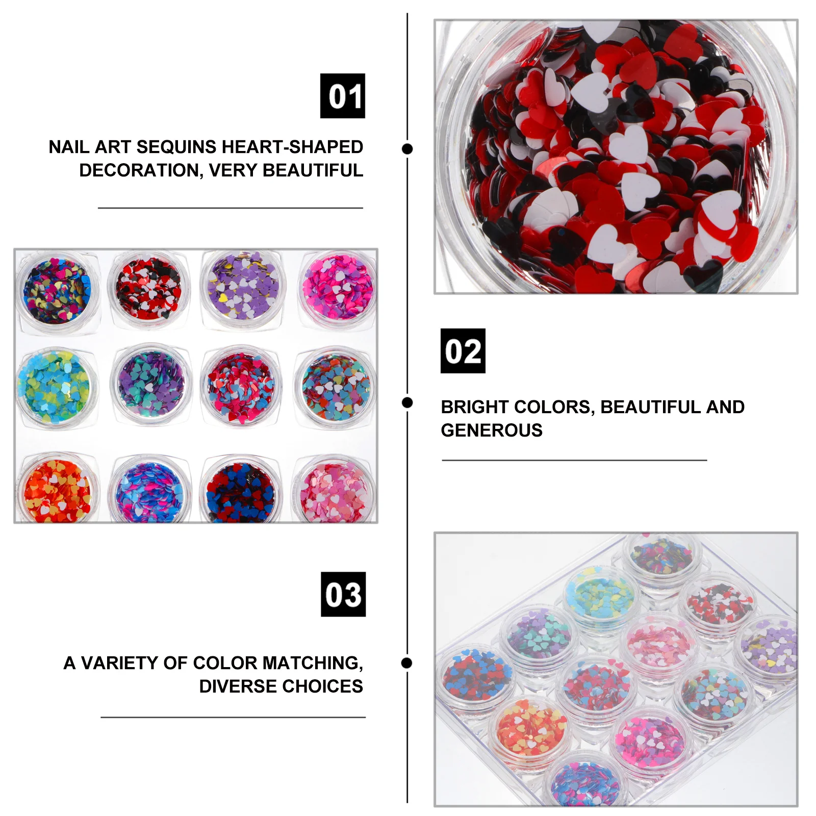

12 Boxes Heart-Shaped Nail Glitter Manicure Sticker Nail Art Decoration Party Craft Sequins Manicure Glitter Shining Pieces