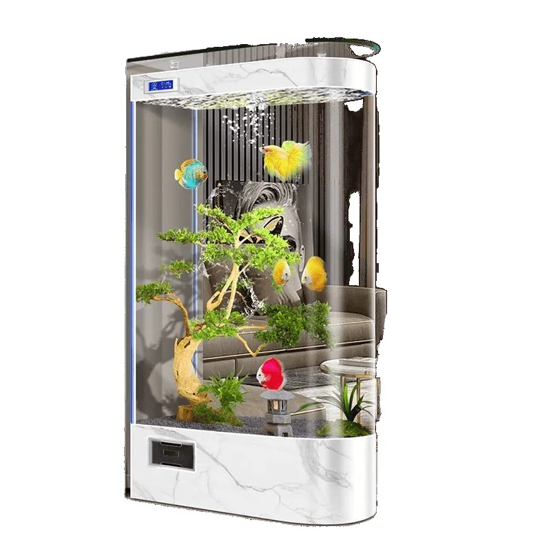 Living room household glass fish tank aquarium entrance entrance screen partition bullet goldfish tank Foshan