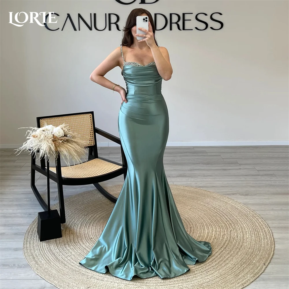 

LORIE Solid Elegant Glitter Mermaid Evening Dresses V-Neck Spaghetti Straps Sparkly Prom Dress Backless Pleats Party Gowns 2024