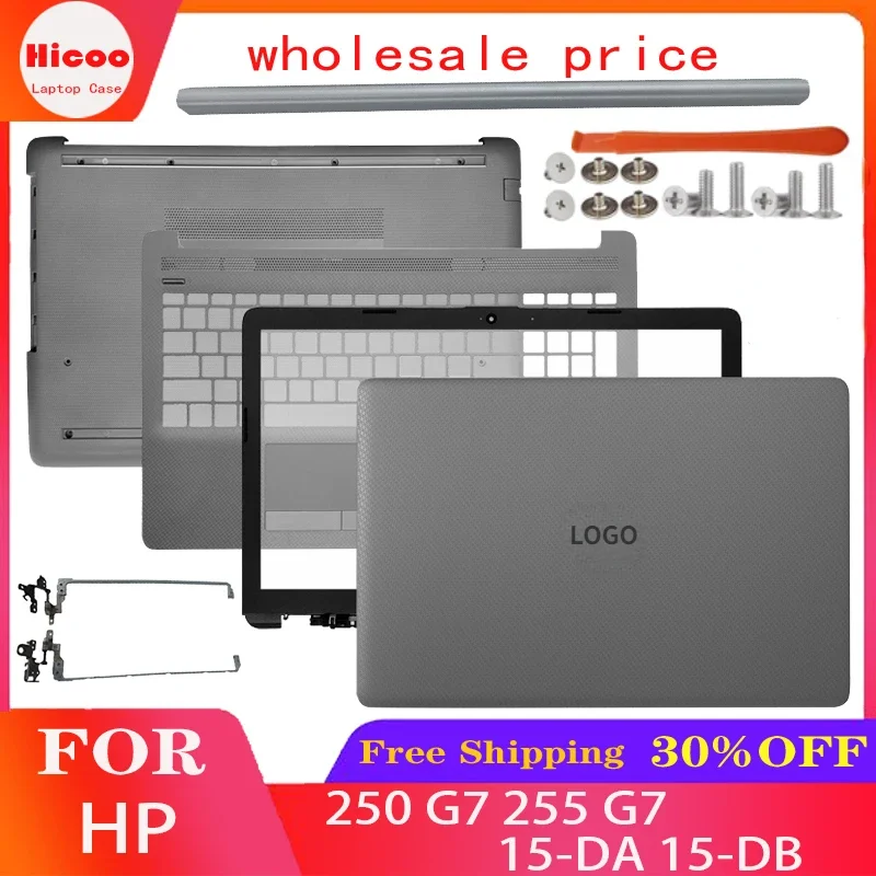 Casing belakang atas baru untuk HP 15-DA 15-DB 250 G7 255 G7 penutup belakang LCD Laptop/Bezel depan/engsel/Palmrest/casing bawah abu-abu