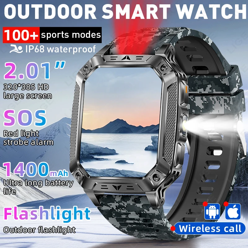 lige-スマートウォッチ-メンズ-1400mah-バッテリー-スポーツフィットネストラッキング-201-インチ画面屋外懐中電灯通話防水軍用時計