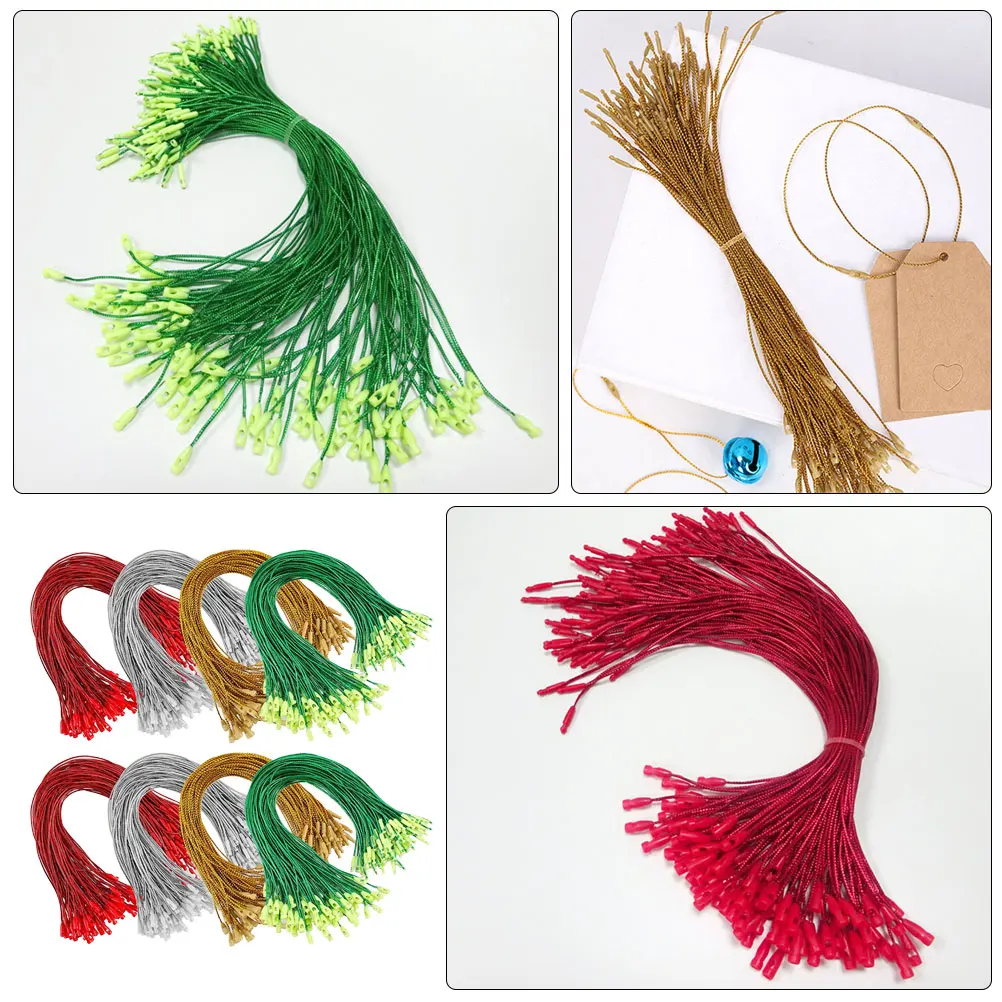 400 قطعة من حبال العلامات لشجرة عيد الميلاد، ذهبي فضي، أخضر أحمر، أوتار بوليستر متينة، هدايا حرفية