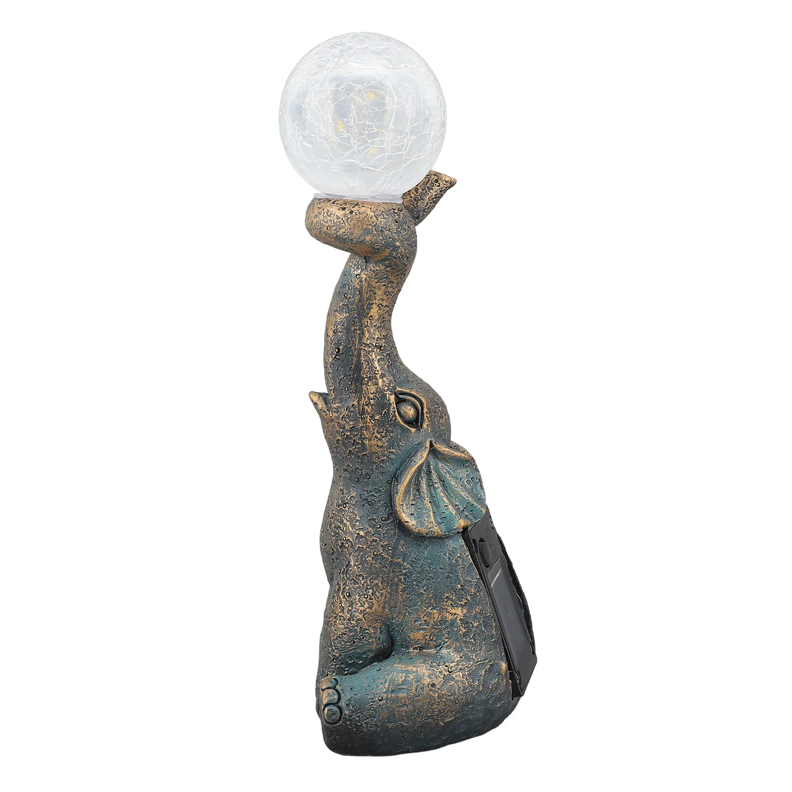 Statue d'éléphant, décoration de jardin avec boule de verre craquelée, lumière solaire, Figurine d'éléphant pour cour, Patio, balcon, ornement de pelouse