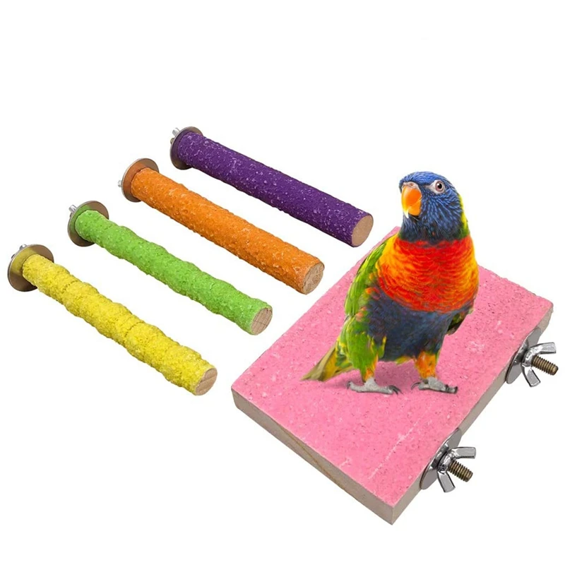 Bird Perch Parakeet Toys Conures Stand 5 PCS Rough Sand Wood Perch Parrot Cage Accessories