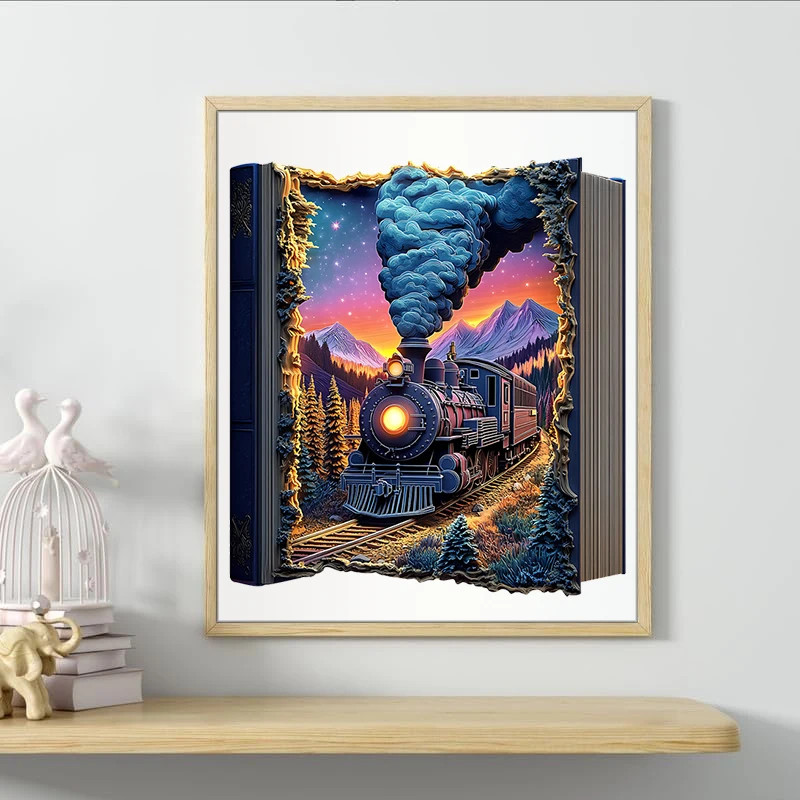 "Puzzle en bois de train |   Jeu de cerveau stimulant avec des pièces coupées irrégulières • Construction en bois durable • œuvres d'art colorées et int