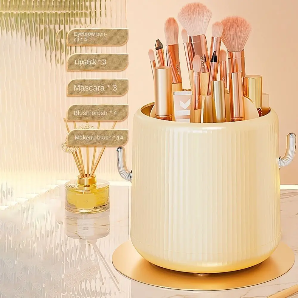 Plastic Makeup Brushes Holder Large Capacity Dustproof 360° Rotating Brushes Organizer 7 Grids Waterproof Makeup Storage Basket