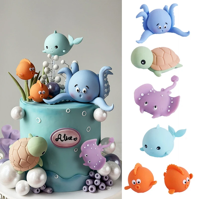 

Ocean Cake Decoration Octopus/Turtles/Whales Cake Topper Under the Sea Themed Kids Happy Birthday Party Baby Shower Supplies