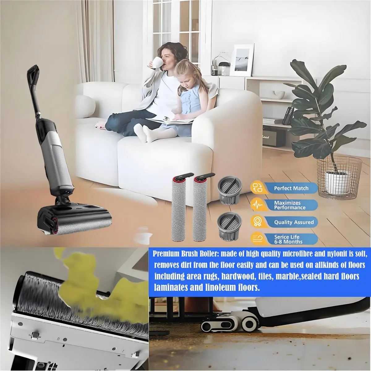 

(ABUB) Запасные части для пылесоса Mova X4 Pro / X4 Plus (для сухой и влажной уборки): роликовая щетка, HEPA-фильтр, аксессуары