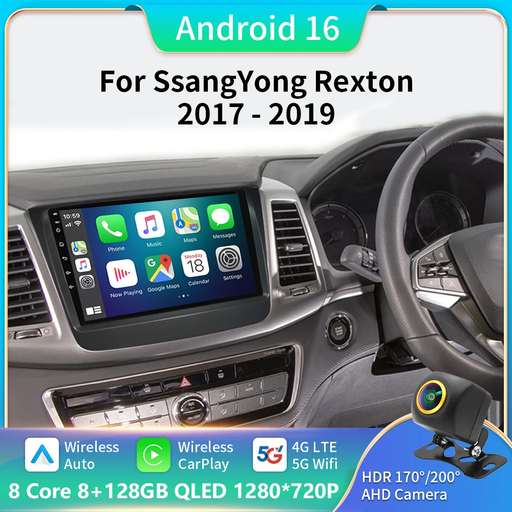 

Android 16 Car Radio For Ssangyong Rexton Musso 2017- 2019 Stereo Multimedia Video Player Navigation GPS Wireless Carplay DSP BT