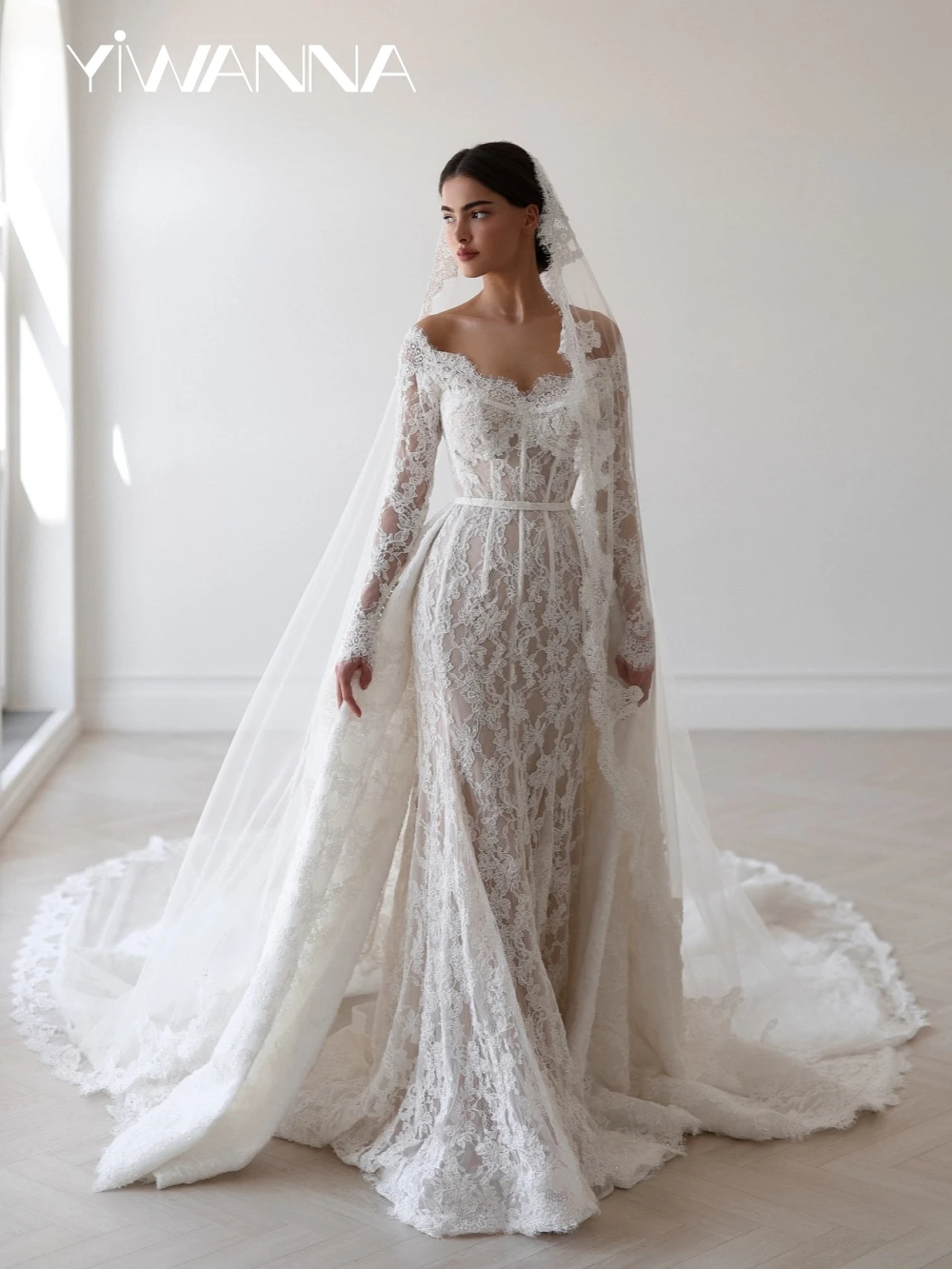 

New Arrival Detachable Train Beaded Lace Long Wedding Dress Romantic Off Shoulder Bridal Gown Customized Ivory Dresses For Bride